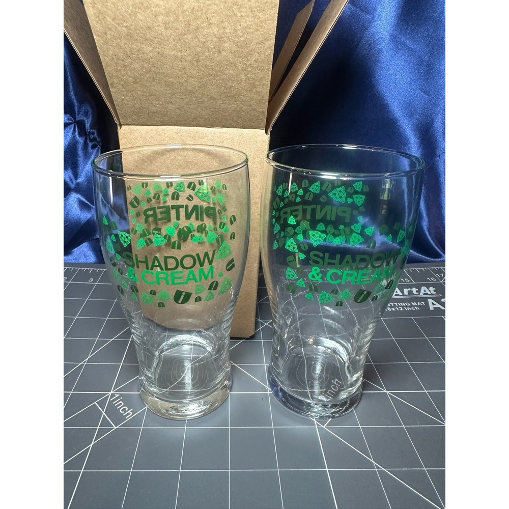 Set of 2! Pinter 'Shadow & Cream' Pint Glasses 16 oz. New In Box - Picture 2 of 4
